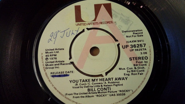 Bill Conti : You Take My Heart Away (7", Single, Promo)
