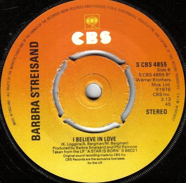 Barbra Streisand : Love Theme From "A Star Is Born" (Evergreen) (7", Single, Kno)