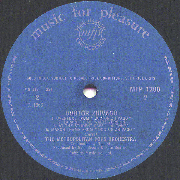 Maurice Jarre / The Metropolitan POPS Orchestra : Doctor Zhivago (LP, Album, Mono)