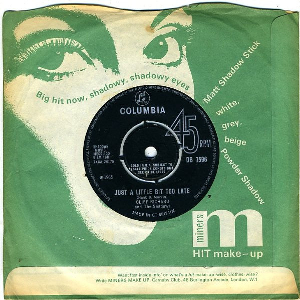 Cliff Richard & The Shadows : On My Word / Just A Little Bit Too Late (7", Single)