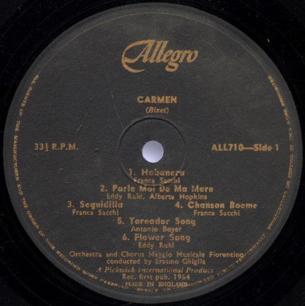 Georges Bizet - Orchestra Del Maggio Musicale Fiorentino And Coro Del Maggio Musicale Fiorentino Conducted By Erasmo Ghiglia : Carmen (LP, Mono)