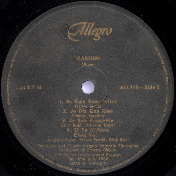 Georges Bizet - Orchestra Del Maggio Musicale Fiorentino And Coro Del Maggio Musicale Fiorentino Conducted By Erasmo Ghiglia : Carmen (LP, Mono)