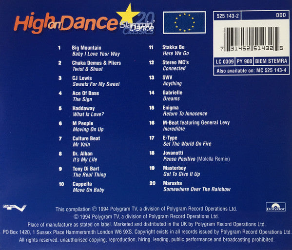 Various : High On Dance, 20 Slammin' Dance Classics (CD, Comp)