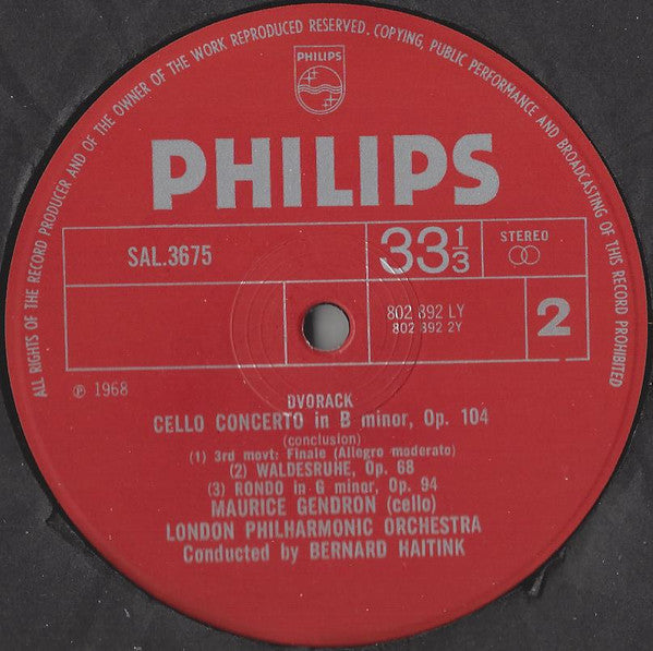 Antonín Dvořák, Maurice Gendron, London Philharmonic Orchestra, Bernard Haitink : Cello Concerto / Waldesruhe / Rondo In G Minor (LP)