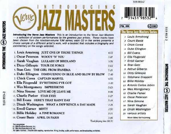 Various : Introducing Verve Jazz Masters (CD, Comp)