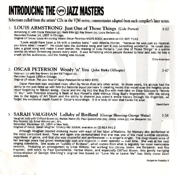 Various : Introducing Verve Jazz Masters (CD, Comp)