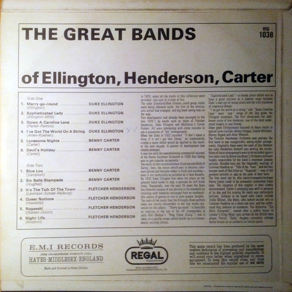 Various : The Great Bands Of Duke Ellington, Fletcher Henderson, Benny Carter (LP, Comp, Mono)