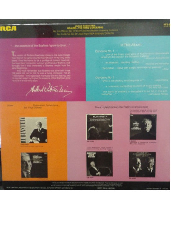 Johannes Brahms, Arthur Rubinstein : The Piano Concertos, No. 1 In D Minor / No. 2 In B-Flat (2xLP, Album, Comp)