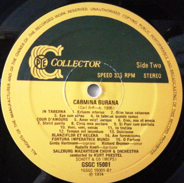 Carl Orff / Salzburg Mozarteum Choir* And Orchestra* Conducted By Kurt Prestel : Carmina Burana (LP)