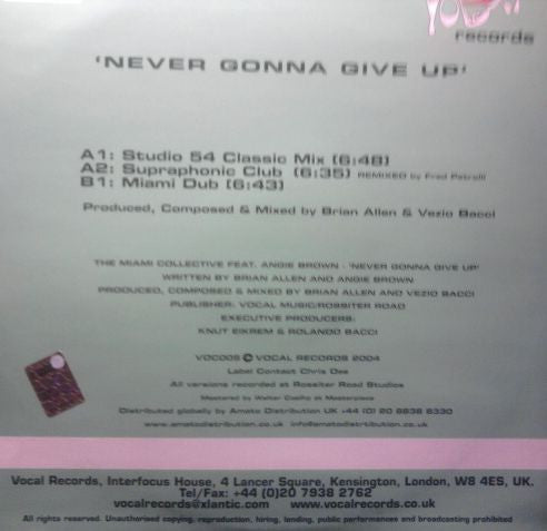 The Miami Collective : Never Gonna Give Up (12")