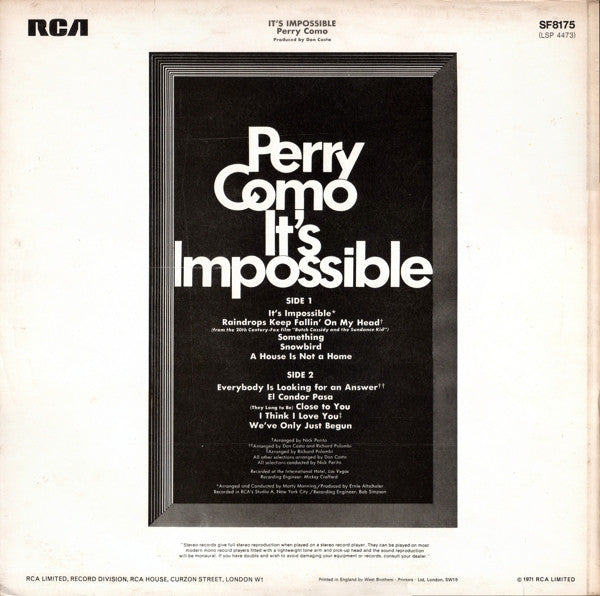 Perry Como : It's Impossible (LP, Album)