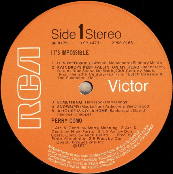 Perry Como : It's Impossible (LP, Album)