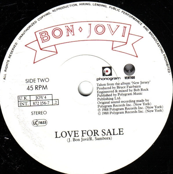 Bon Jovi : Born To Be My Baby (7", Single, Pap)