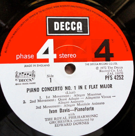 Franz Liszt, Ivan Davis (2), Edward Downes, Royal Philharmonic Orchestra : Piano Concertos No. 1 In E Flat / Piano Concerto No. 2 In A (LP, Album)