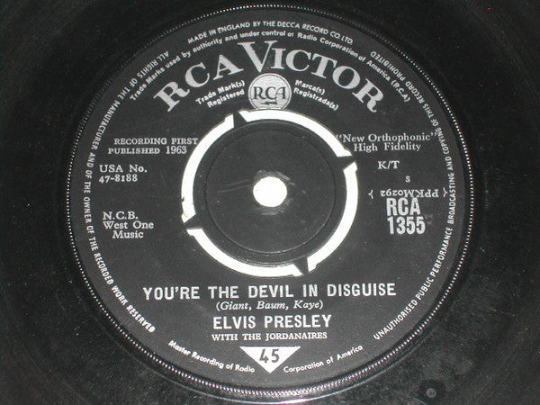 Elvis Presley With The Jordanaires : You're The Devil In Disguise (7", Single, 4-P)