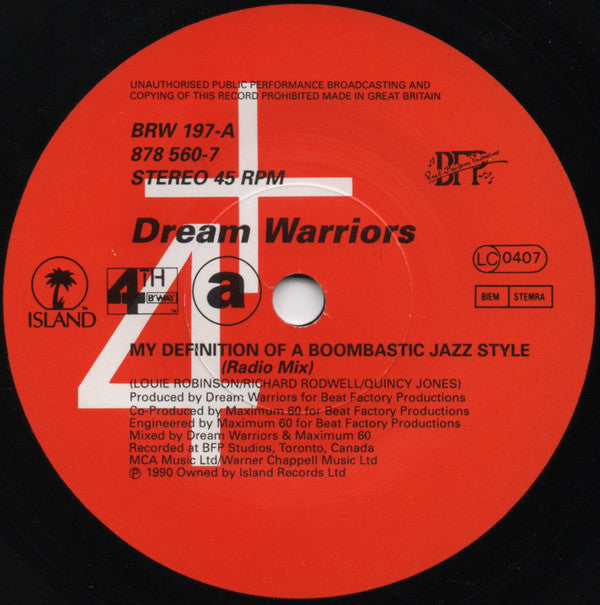 Dream Warriors : My Definition Of A Boombastic Jazz Style (7", Single, Pap)