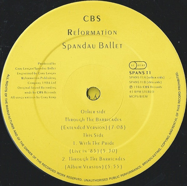 Spandau Ballet : Through The Barricades (Extended Version) (12", Single)