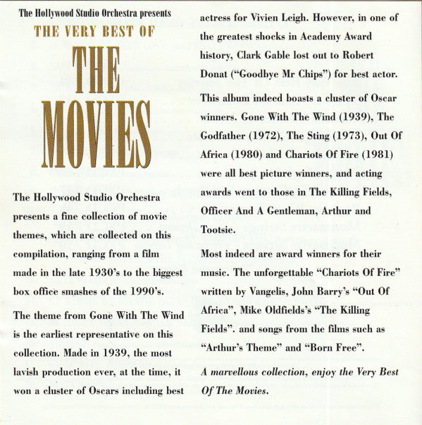 The Hollywood Studio Orchestra : The Hollywood Orchestra Presents The Very Best Of The Movies (CD, Comp)