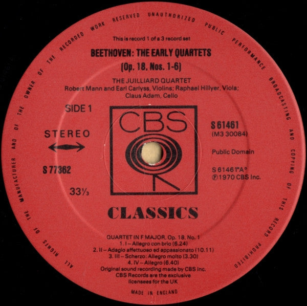 Ludwig van Beethoven, Juilliard String Quartet : The Early Quartets Op. 18 Nos. 1-6 (3xLP + Box)