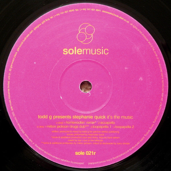 Todd Gardner Presents Stephanie Quick : It's The Music (Homecookin'/Milton Jackson Remixes) (12")