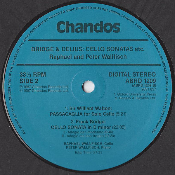 Frank Bridge / Frederick Delius / Arnold Bax / Sir William Walton, Raphael Wallfisch, Peter Wallfisch : Cello Sonata / Cello Sonata / Rhapsodie Ballad / Passacaglia (LP)