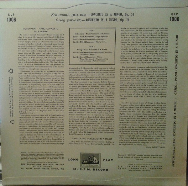Benno Moiseiwitsch, Philharmonia Orchestra Conducted By Otto Ackermann - Edvard Grieg And Robert Schumann : Piano Concertos (LP, Album, Mono)