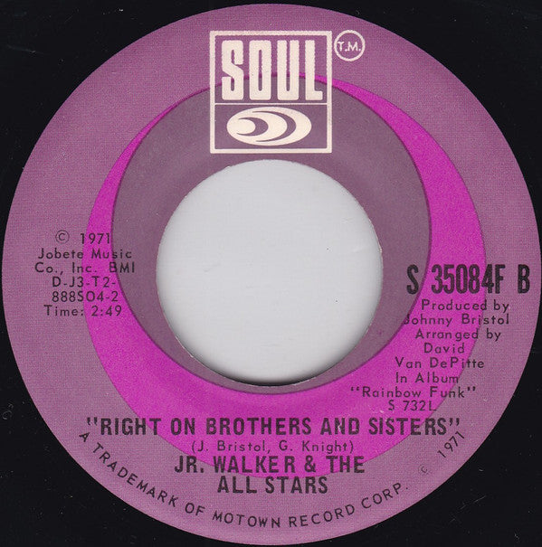 Junior Walker & The All Stars : Take Me Girl, I'm Ready / Right On Brothers And Sisters (7", Single, San)