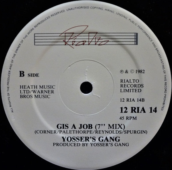 Yosser's Gang : Gis' A Job (12")