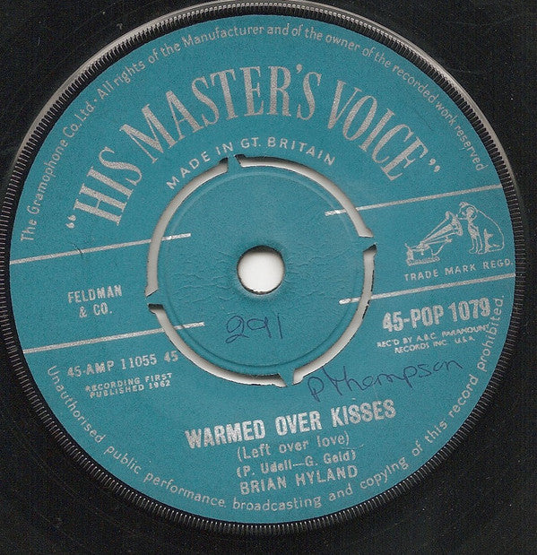Brian Hyland : Warmed Over Kisses (Left Over Love) (7")