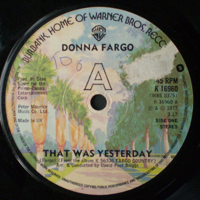 Donna Fargo : That Was Yesterday / The Cricket Song (7", Single)