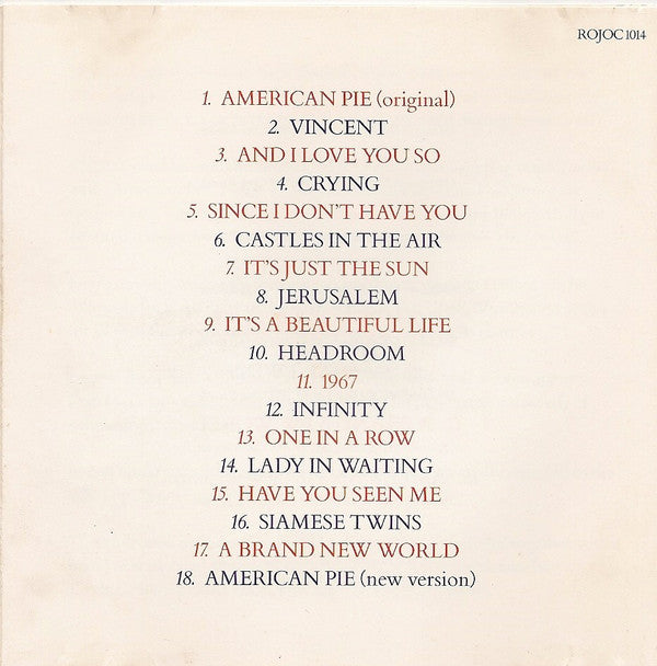 Don McLean : The Very Best Of Don McLean - American Pie (CD, Comp)