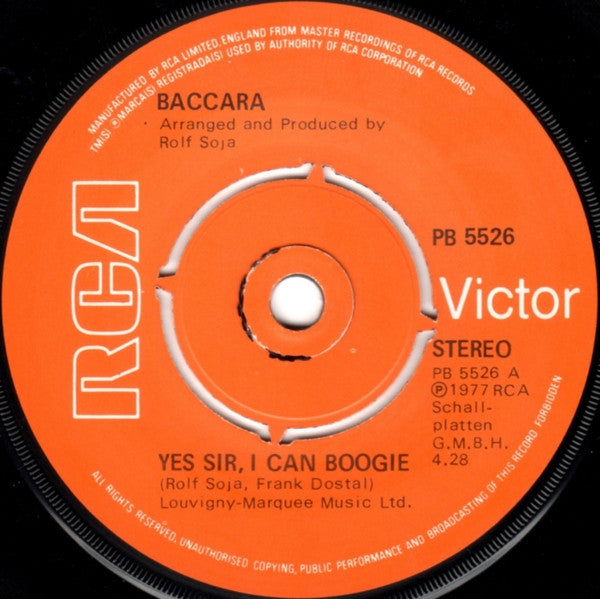 Baccara : Yes Sir, I Can Boogie (7", Single, Kno)