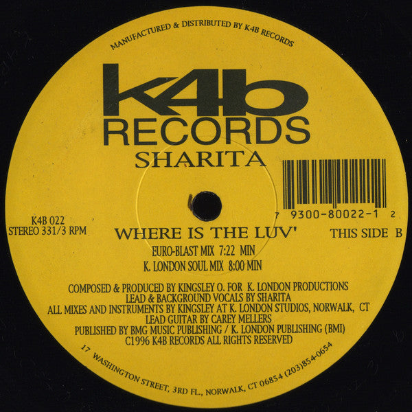 Sharita : Where Is The Luv' (12")