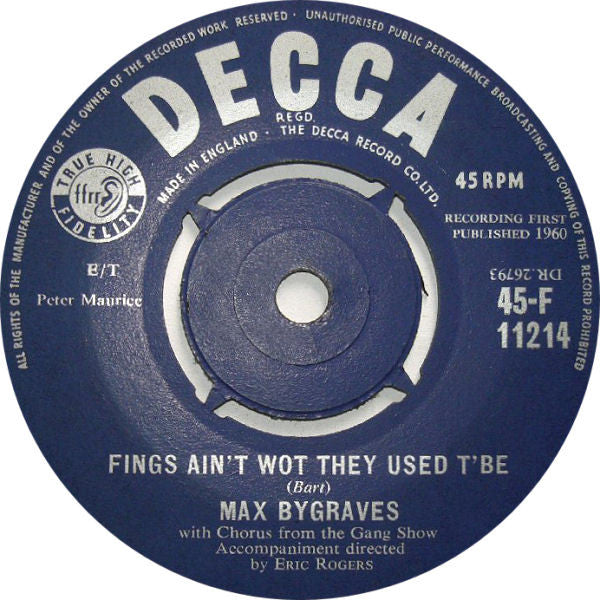 Max Bygraves : Fings Ain't Wot They Used T'Be (7", Single)