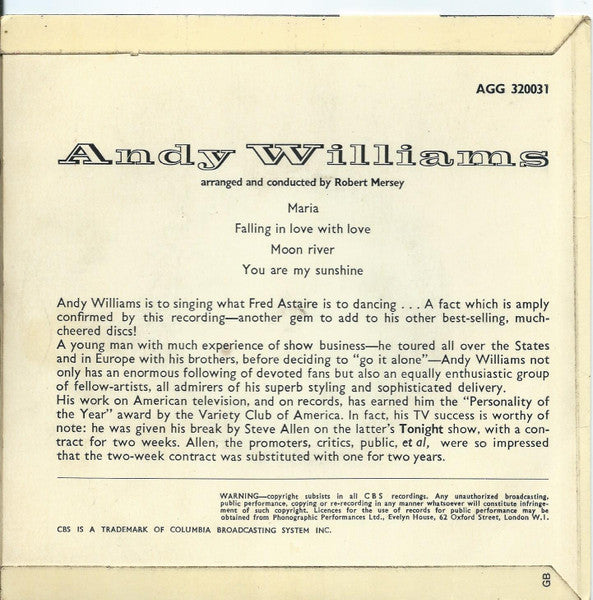 Andy Williams : Andy Williams (7", EP)