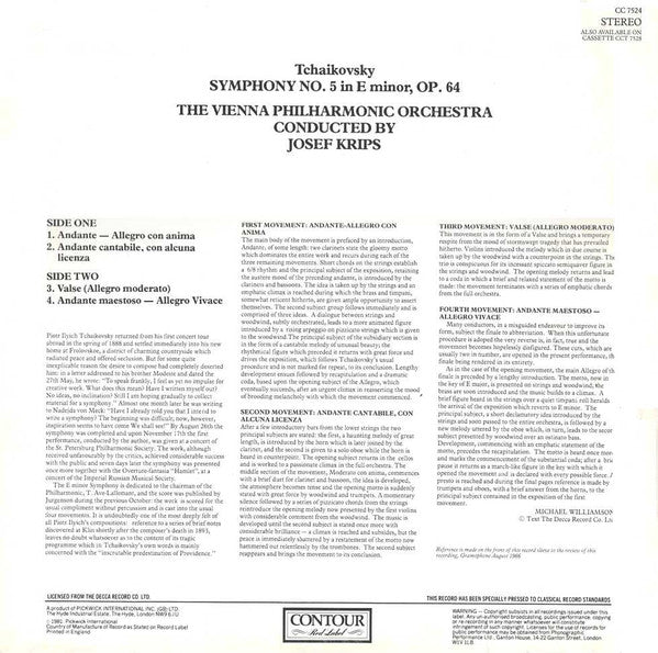 Pyotr Ilyich Tchaikovsky, Wiener Philharmoniker, Josef Krips : Symphony No. 5 (LP, RE)