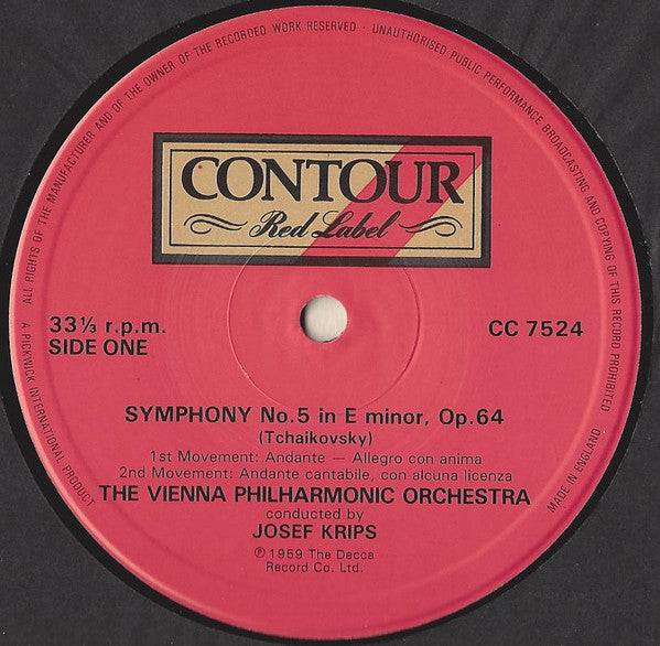 Pyotr Ilyich Tchaikovsky, Wiener Philharmoniker, Josef Krips : Symphony No. 5 (LP, RE)