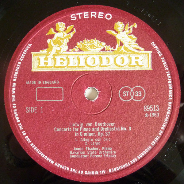 Ludwig van Beethoven / Wolfgang Amadeus Mozart, Annie Fischer : Concerto For Piano And Orchestra No.3 In C Minor, Op.37 / Rondos In D Major, K.382 And In A Major, K.386 (LP)