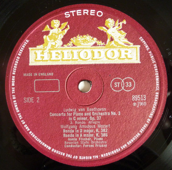 Ludwig van Beethoven / Wolfgang Amadeus Mozart, Annie Fischer : Concerto For Piano And Orchestra No.3 In C Minor, Op.37 / Rondos In D Major, K.382 And In A Major, K.386 (LP)
