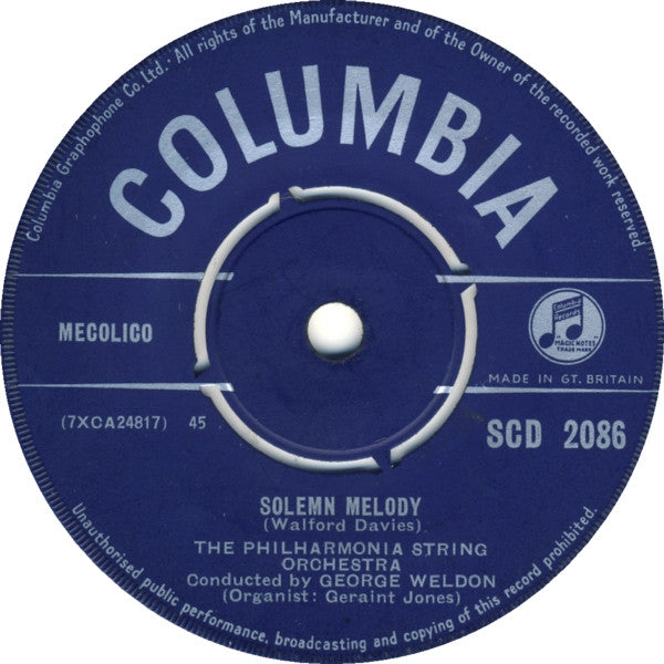 The Philharmonia String Orchestra Conducted By George Weldon : Solemn Melody / Largo (7", RE)