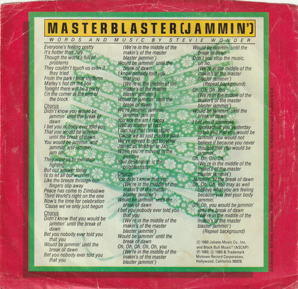 Stevie Wonder : Master Blaster (Jammin') (7", Single)