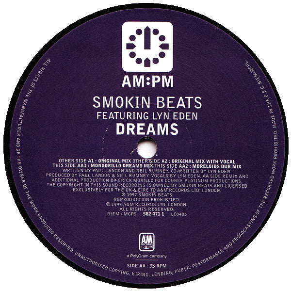 Smokin Beats Featuring Lyn Eden* : Dreams (Smokin Beats / Erick Morillo Mixes) (12", Rec)
