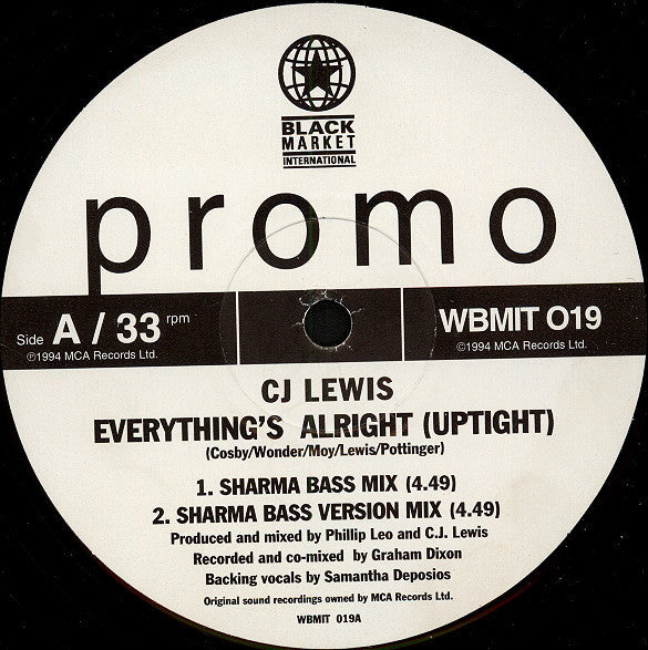 CJ Lewis : Everything's Alright (Uptight) / Human Nature (12", Promo)