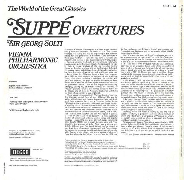 Suppé*, Sir Georg Solti*, Vienna Philharmonic Orchestra* : Overtures (LP, RE)