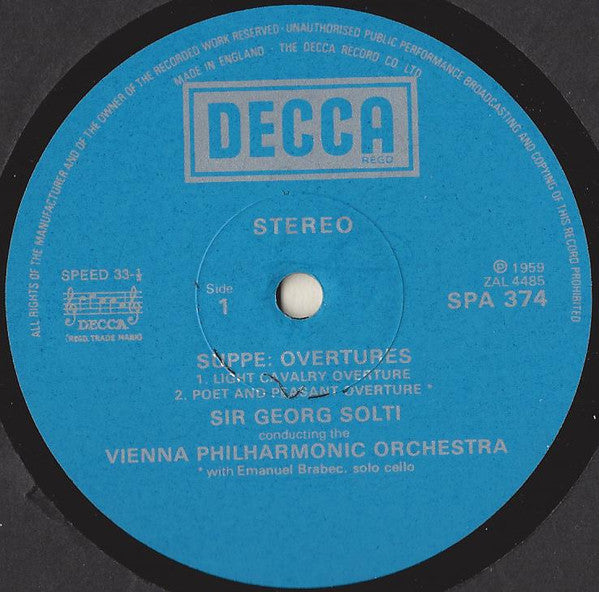 Suppé*, Sir Georg Solti*, Vienna Philharmonic Orchestra* : Overtures (LP, RE)