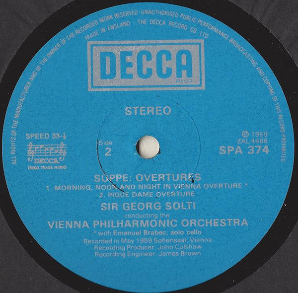 Suppé*, Sir Georg Solti*, Vienna Philharmonic Orchestra* : Overtures (LP, RE)