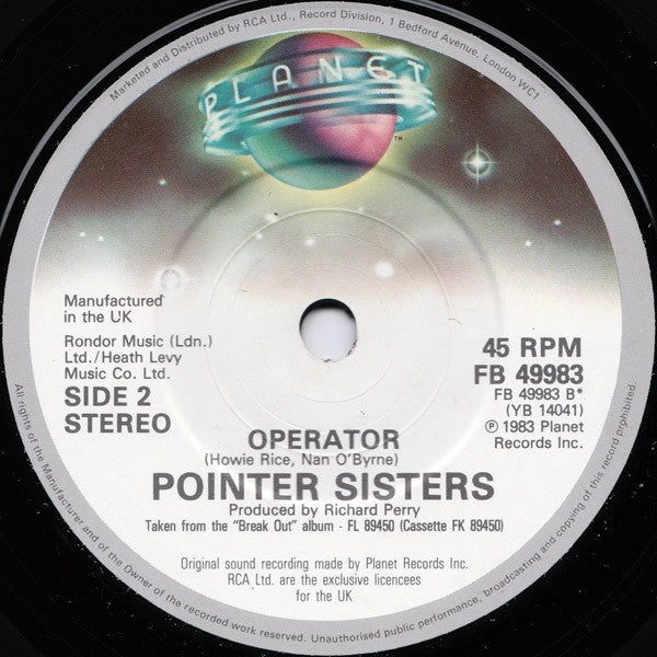 Pointer Sisters : Baby Come And Get It (7", Single)
