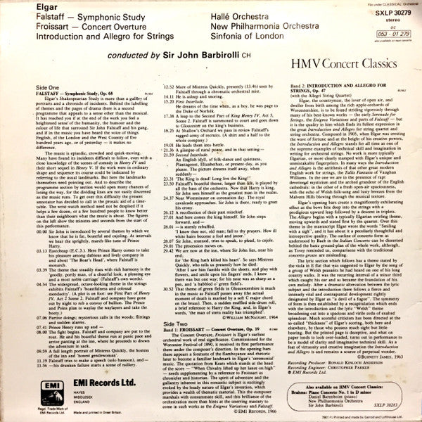Sir Edward Elgar - Sir John Barbirolli, Hallé Orchestra, New Philharmonia Orchestra, Sinfonia Of London : Falstaff / Froissart Overture / Introduction & Allegro For Strings (LP, Album)