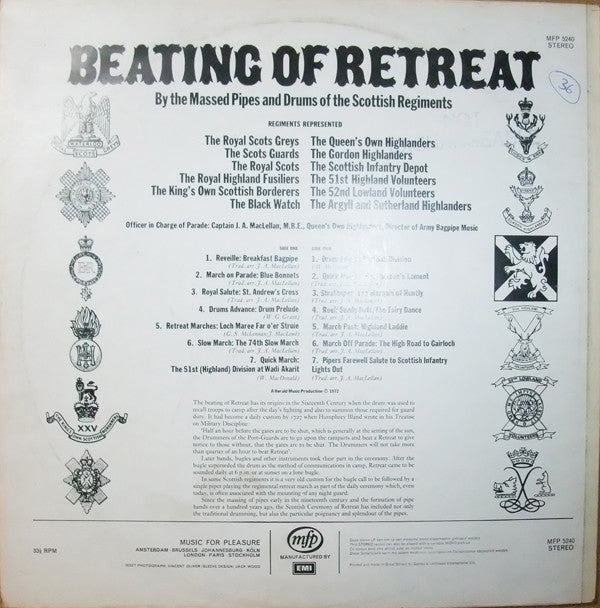 The Massed Pipes And Drums Of The Scottish Regiments : Beating Of Retreat (LP)
