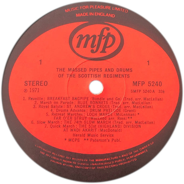 The Massed Pipes And Drums Of The Scottish Regiments : Beating Of Retreat (LP)
